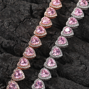 <span class=keywords><strong>Collana</strong></span> a Catena <span class=keywords><strong>Tennis</strong></span> Iced Out con Cuori Verdi e Rosa da 10mm, Gioielli Hip Hop Bling in Ottone Placcato Oro 18K, Nuova Moda Lucida - Product Image 6