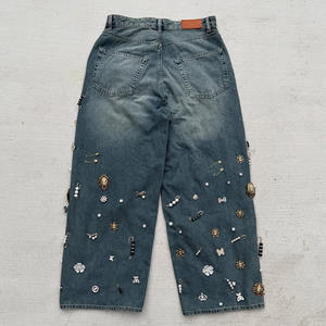 맞춤형 남성용 스트레이트 캐주얼 청바지, 라이트 워시 니트 데님, 봄용 다이아몬드 자수 - Product Image 3