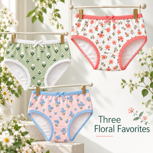 <span class=keywords><strong>Sous</strong></span>-vêtements pour filles en coton jersey écologique 140 g/m² respirant, motif floral de printemps, avec nœud décoratif, tailles 2-8, vente en gros - Product Image 5