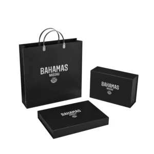 Custom Black Clothing Box Packaging Custom Foldable Magnetic Closure Box With Handbag