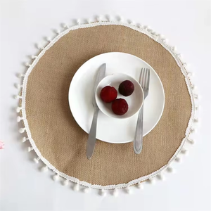 بيع بالجملة من المصنع رخيصة طبيعية جوت مضفر مفرش مع حافة بومبوم حافة هدب ماء جوت حفل زفاف عيد الميلاد الديكور - Product Image 2