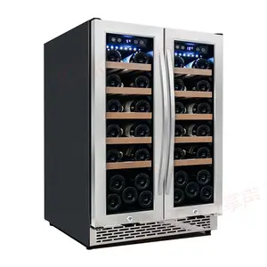 2024 โรงเก็บไวน์ตู้แช่ไวน์คอมเพรสเซอร์สองประตูสแตนเลสพร้อม APP ควบคุมไวน์ Cooler ตัวอย่าง 22V 110V
