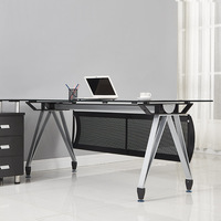 Mobilier de bureau moderne minimaliste en métal de haute qualité, bureau en verre trempé populaire
