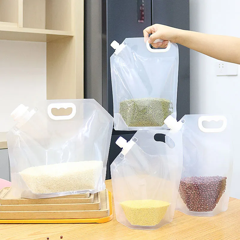 도매 재사용 1 리터 플라스틱 누출 방지 냉동고 가방 플라스틱 명확한 접이식 물 파우치 포장 식품 곡물 저장 가방