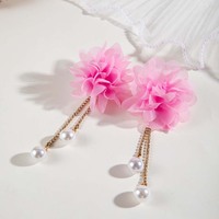 Pendientes de tela con flores de colores al por mayor Jingyue, pendientes colgantes de pétalos grandes exagerados para mujer, joyería al por mayor