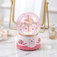 Carrousel rotatif artisanal en résine écologique peint à la main, boule de cristal musicale, globe à neige, boîte à musique, objet décoratif, cadeau
