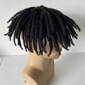 Perruque Afro Courte pour Hommes Américains, Dreads Naturels, Fausses Locks, Topper en Cheveux Indiens Remy, Dreadlocks, Toupees Africaines en Dentelle - Product Image 5