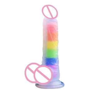 Offre Spéciale <span class=keywords><strong>pas</strong></span> <span class=keywords><strong>cher</strong></span> Arc-en-ciel Coloré Real Touch Feeling Silicone Gode Énorme masturbateur pour les femmes - Product Image 5