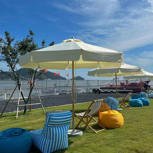 Parasol de jardin, table, chaise, parasol de plage, en bois massif, avec mât central, qualité luxueuse, mobilier d'extérieur multifonctionnel - Product Image 1