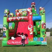 Château gonflable commercial de videur de thème de clown de cirque de château avec le carrousel de glissière avec le parc d'attractions gonflable de bonhomme de neige