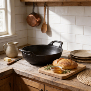 Meilleure Vente - Wok en Fonte de 20 cm avec Couvercle en Verre Trempé - <span class=keywords><strong>Poêle</strong></span> Antiadhésive Pré-assaisonnée avec Manche en Bois <span class=keywords><strong>pour</strong></span> Tous Types de Plaques de Cuisson - Product Image 4