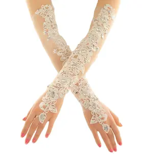 Hot Cheap White Ivory Fingerless Rhinestone Lace Sequins Short Bridal Wedding Gloves Wedding Accessories