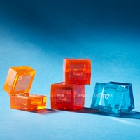 Clair bleu orange 2 en 1 joue blush boîte en plastique vide carré vide paillettes fard à paupières poudre conteneur transparent baume à lèvres étui