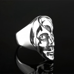 Stainless Steel <b>Ring</b> Men Punk Half Skull Face Hip Hop Geometric Design Gift Jewelry - Product Image 2