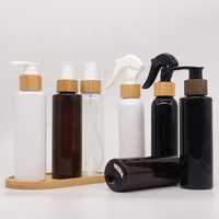 Botol Kosmetik Amber Ramah Lingkungan dari Plastik PET 100 120 150 200 250 300 400 500ml dengan Semprotan Lotion Bambu