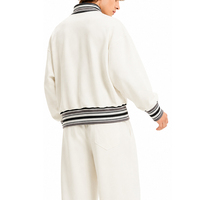 Blouson épais à col montant, hiver, 380 g/m², coton polyester, coupe courte, oversize, zippé, motif rayé