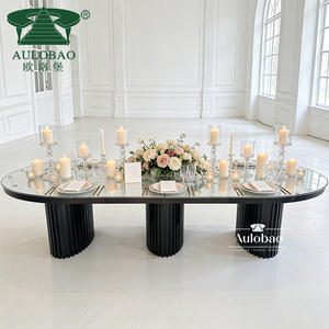 Meubles d'hôtel modernes, table de banquet ovale en métal noir avec plateau en MDF, table de mariage - Product Image 2