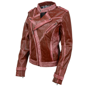 Women Genuine Sheepskin <b>Leather</b> Motorcycle Jacket Stand Collar Zipper <b>Rivet</b> Biker Coat - Product Image 1