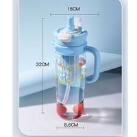 Grote capaciteit, milieuvriendelijke, schattige, dubbele drinkbeker, draagbare sportwaterfles, thee-/fruitinfusiekan met rietje