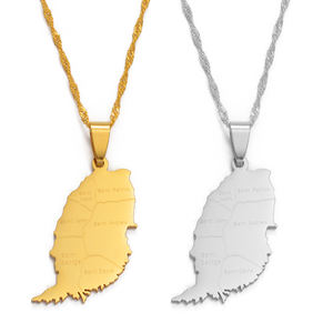 Collier pendentif carte de l'île de Grenade pour femmes, argent/or, bijoux des î<span class=keywords><strong>les</strong></span> des vents, acier inoxydable pour <span class=keywords><strong>les</strong></span> mariages # 122821 - Product Image 3