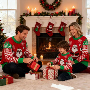 Suéter Rojo de Punto para Parejas, Cuello Redondo, Informal, para Otoño e Invierno, Ropa Familiar, Manga Larga, Navidad - Product Image 3