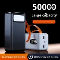 Nouvelle batterie externe portable à charge ultra-rapide 22,5 W avec affichage numérique, grande capacité 50000 mAh, pour diffusion en direct, micro USB Type-C, en plastique