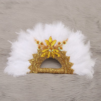 Éventail en plumes blanches et dentelle dorée pour mariée européenne, mariée africaine, demoiselle d'honneur, cérémonie de mariage, mariage à la plage
