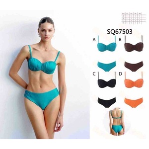 Costume da bagno HDJ Plus Size a due pezzi con controllo pancia, modello conservativo, fascia e slip a vita bassa, tinta unita, elasticizzato, per donna - Product Image 3