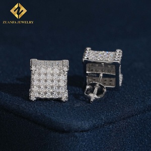 ZUANFA JEWELRY ต่างหูผู้หญิงสไตล์คลาสสิก Iced Out Square Full Micro‑Paved Moissanite Stud Earrings VVS - Product Image 4