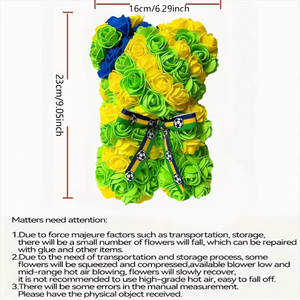 Ours en roses artificielles du Brésil, roses artificielles vertes, jaunes et bleues, ours en peluche avec ruban de football pour les fans de football, vente en gros - Product Image 4
