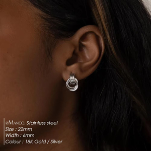 Orecchini Pendenti EManco in <span class=keywords><strong>Acciaio</strong></span> <span class=keywords><strong>Chirurgico</strong></span> Placcato Oro 18K, Impermeabili, con Nodo Grosso e Cerchio, Gioielli Moda Donna - Product Image 2