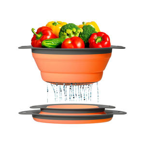 Ensemble de paniers de drainage pliables en silicone, 2 pièces, ronds, pliables, pour fruits et légumes, avec plateau, pour la cuisine - Product Image 1