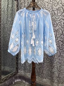 2025 colección Primavera Verano nueva gran oferta blusa camisas <span class=keywords><strong>para</strong></span> mujeres Casual Sexy suelta Tops ganchillo encaje bordado 3/4 Floral - Product Image 6