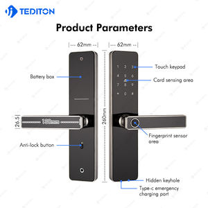 TEDITON Serrure de porte intelligente pour porte en bois Serrure de porte intelligente sans clé en alliage d'aluminium avec empreinte digitale Serrure de porte intelligente - Product Image 5