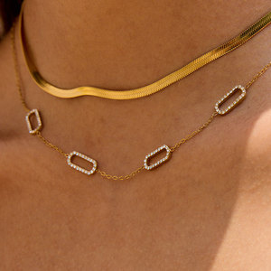 Collier tendance en acier inoxydable original imperméable et anti-ternissement plaqué or 14k 18k avec diamants pour femmes et hommes - Product Image 2