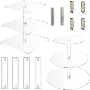 CUSTOM 2 pieces 3 layer cupcake stand Round acrylic cake stand Square cupcake stand Transparent dessert display