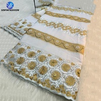Tissu en dentelle de polyester Sinya, dernière collection, luxe, diamants et cristaux, 5 yards, broderie personnalisée de pierres, voile suisse pour robe de mariée