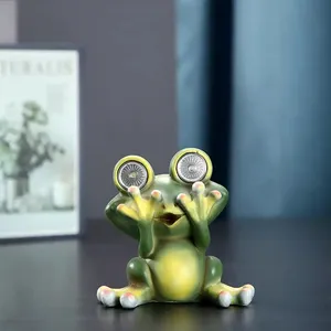 Frosch Tier Ornamente Heiße Tier Abstraktion Drei Frösche Solar Lampe Harz Handwerk Statue Für Home Living Dekorative Verzierung