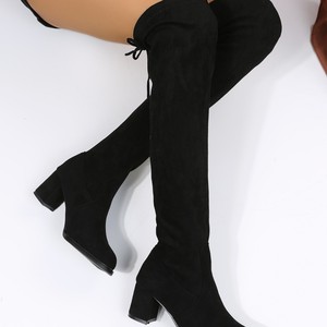 Leather Western PU Thick Heeled Women Pumps Winter Fashion Round Over-the-<b>Knee</b> Boots Breathable Black Dressy Shoes - Product Image 4