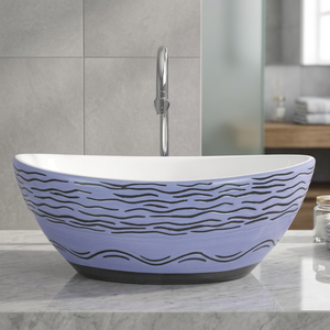 Lavabo de table de forme ronde imprimé en noir et blanc évier de salle de bain en céramique moderne sous le comptoir pour une utilisation sur le comptoir - Product Image 4