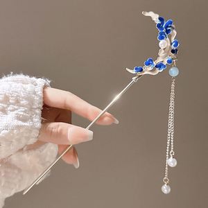 Chinese Ancient Style Romantic <b>Crystal</b> Blue <b>Moon</b> Chopstick Hair Stick for Women Ancient Landscape Thai Blue <b>Moon</b> Tassel Hairpin - Product Image 6