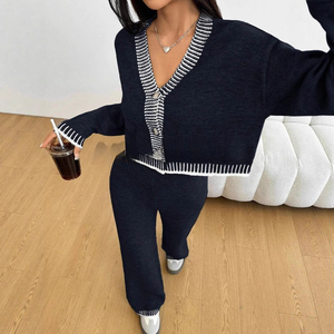Nouvel ensemble assorti tendance : pantalon slim et haut en maille pour femme – Tenue décontracté<span class=keywords><strong>e</strong></span> deux pièces - Product Image 3