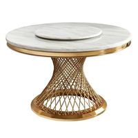 Table ronde de luxe avec plateau en marbre, base en acier inoxydable doré pour les banquets de mariage et les dîners