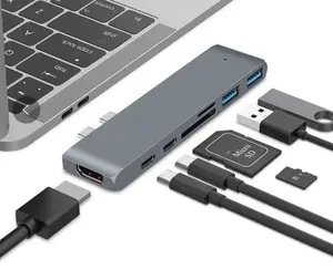 Hub usb tipo c, dock 4k @ 30hz hdtv thunderbolt 3 para macbook otg usb3 0, adaptador de estação de carregamento compatível hub