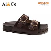 Sandales compensées à double boucle métallique réglables, respirantes, à enfiler, dessus en PU, semelle soufflée en PVC, confortables, à semelle épaisse pour femme