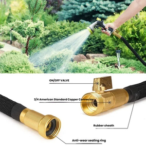 Tuyau d'eau flexible 100FT 3/4 "raccords en laiton massif tuyau d'arrosage extensible avec buse à 9 fonctions - Product Image 2