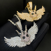 Haute qualité Micro pavé CZ aile volante crâne pendentif collier pour hommes noir foudre Rock Punk Hip Hop bijoux