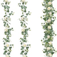 YOPIN-6073 Karangan Bunga Eucalyptus Gaya Baru Daun Hijau Babysbreath Mawar untuk Dekorasi Rumah Natal