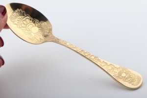 Cucharas de Acero Inoxidable con Grabado de Flores y Recubrimiento PVD Dorado, Juego de Cubiertos, Vajilla, Utensilios de Mesa - Product Image 4