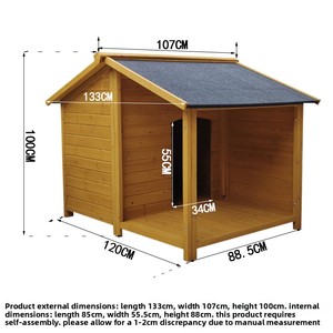 屋外オールシーズン対応の無垢材犬小屋、雨よけ日よけ付きゴールデンレトリバー用犬小屋 - Product Image 6